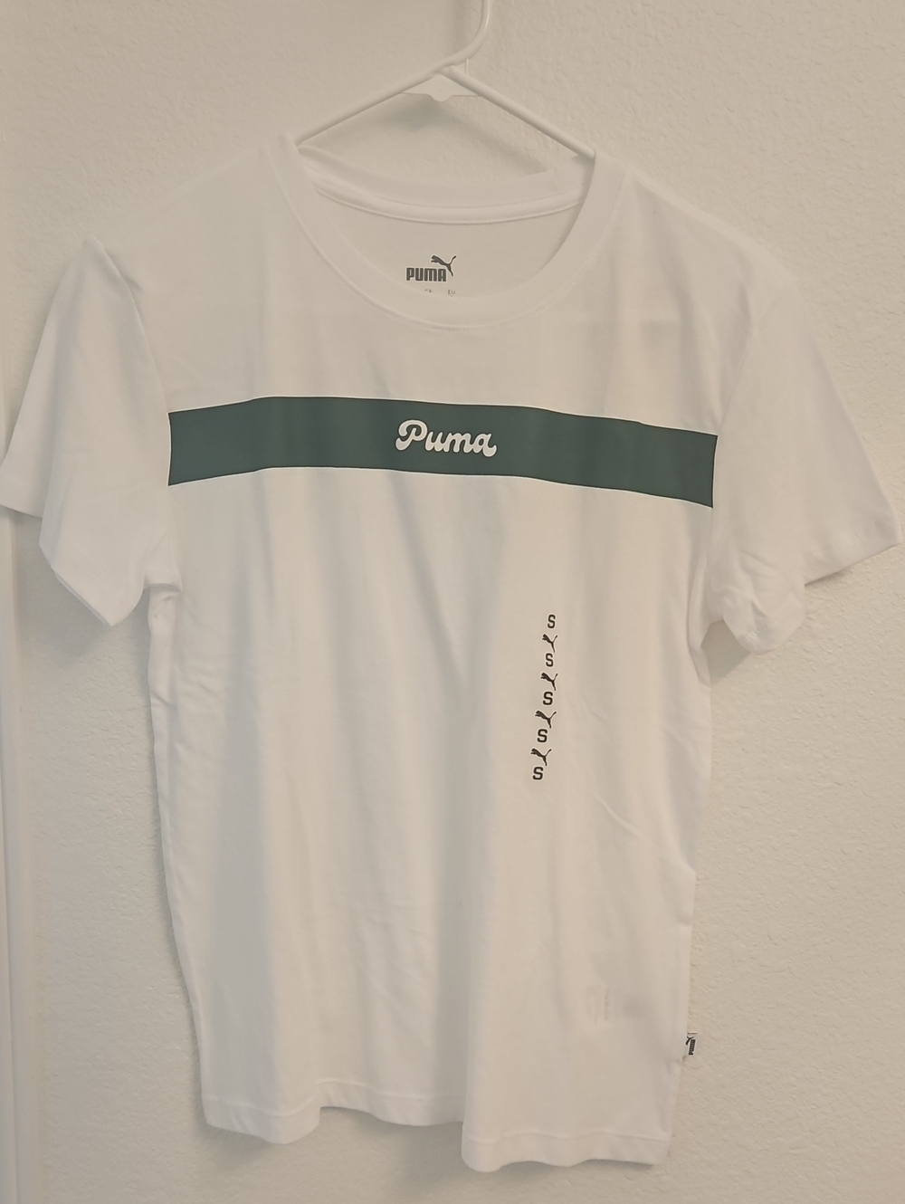 Puma White T-Shirt with Dark Green Chest Band